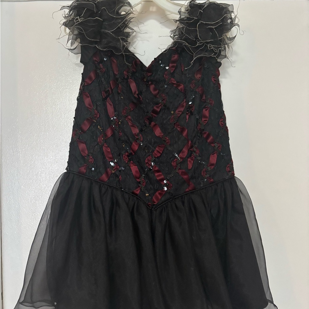 Black and Burgundy lace and sequined Gothic/Vintage look   Dress